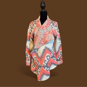 Renee C. Womens Tribal Wool Mohair Blend Open Front Cardigan Sweater Pink Size M